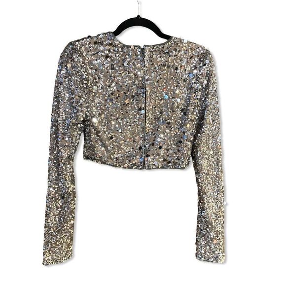 NWT Lovers and Friends CRYSTAL SEQUIN CROPPED TOP silver blouse Revolve S - Picture 6 of 11